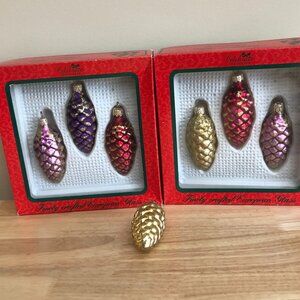 Christmas Glass Glitter Pinecone Ornaments Set of 7 Sears Roebuck Co. 1980